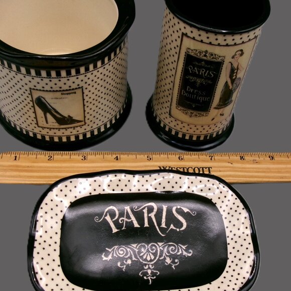 Kim Poloson Paris Theme 3 Piece Bath Vanity Set, Soap Dish, Tumbler, Jar - Picture 6 of 7